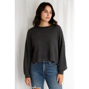 NEW Splendid Collection Grey Waffle knit Crop Sweater size SMALL